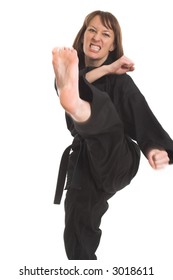 Woman Doing Karate Over White Background