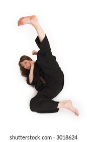 Woman Doing Karate Over White Background