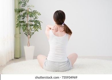 Woman Doing Self Massage, Neck, Shoulder