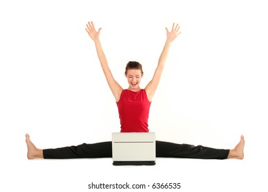 Woman Doing Split Using Laptop Stock Photo 6366535 Shutterstock