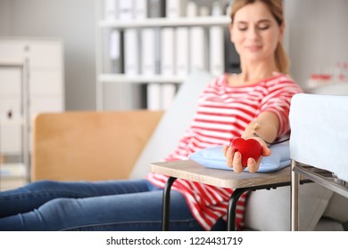 Woman Donating Blood In Hospital