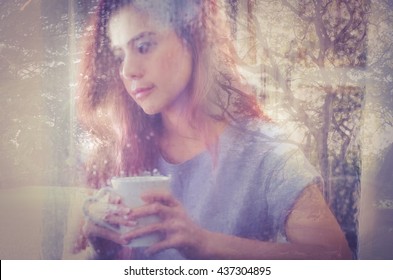 Woman Drink Hands Staring Out Window Stock Photo 437304895 | Shutterstock