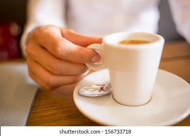 Woman Drinking Coffee In Restaurant,cafe