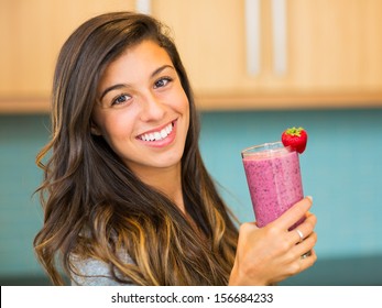 Woman Drinking Fresh Fruit Smoothie