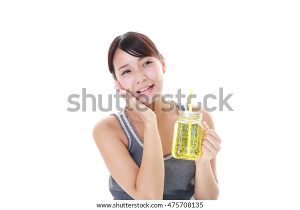 Woman Drinking Glass Juice Stock Photo Edit Now 475708
