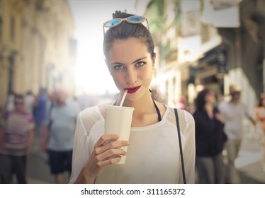 Woman Drinking A Smoothie