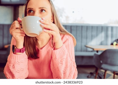 Woman Drinking From White Coffee Cup. - Powered by Shutterstock