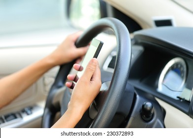 Woman Driver Use Her Cell Phone Driving  Car