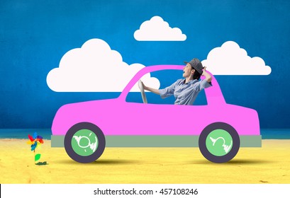 Woman Driving Old Styled Drawn Car Stock Photo 457108246 