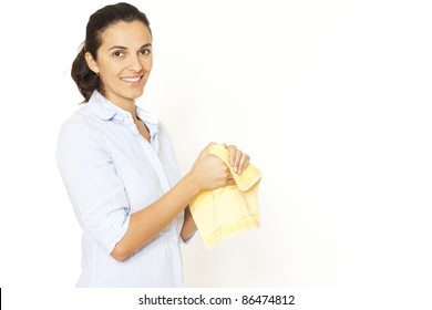 Woman Drying Hands With A Towel