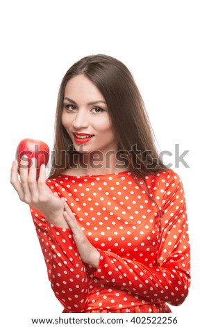 woman eat red apple