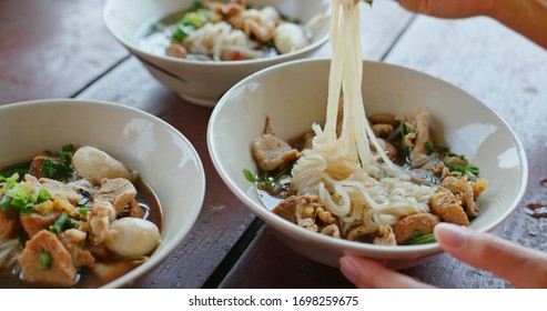 Woman Eat Thiland Boat Noodles