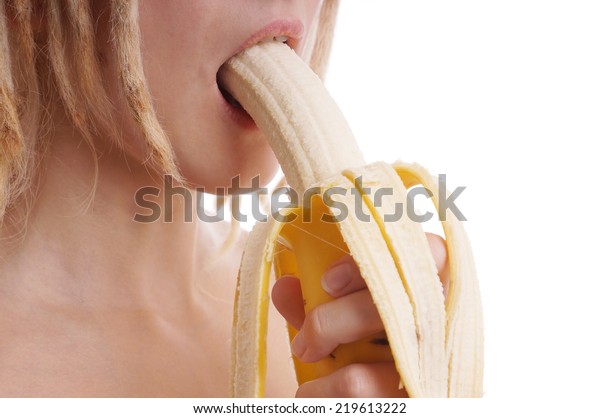 Woman Eating Banana Sexually Suggestive Way Stock Photo Edit Now