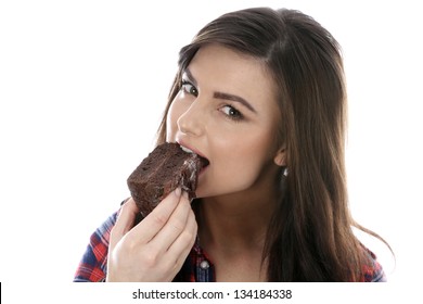 Woman Eating Chocolate Cake