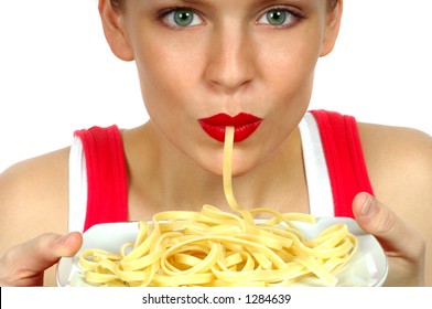 Woman Eating Pasta