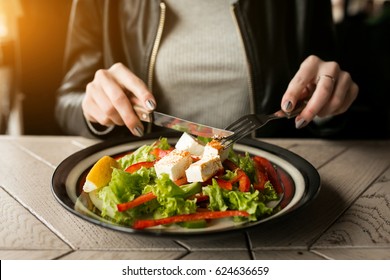 Woman Eating Salad