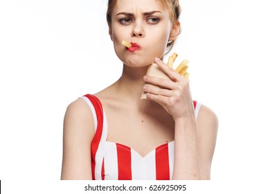 A Woman Eats Fatty Food