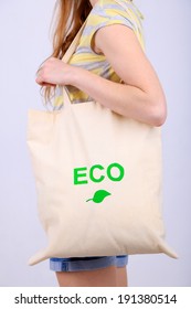 Woman With Eco Bag, Isolated On White