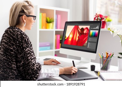 Woman Editing Photo On Computer