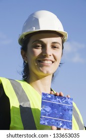 Woman Engeneer With Solar Cell