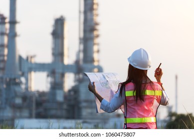 Woman Engineer And Working New Project In Power Plant, Engineer Concept,professional,safety,industry