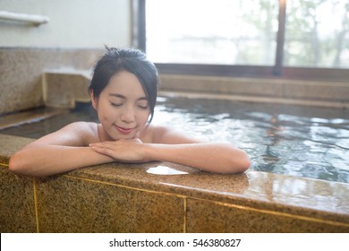 Woman Enjoy Onsen In Japan