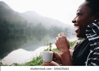 Woman Enjoying Morning Coffee With Nature