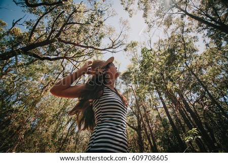 Woman enjoying the nature in the Australian forest.