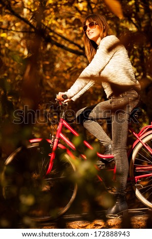 Similar – Image, Stock Photo Woman with a bike in the middle of the forest.