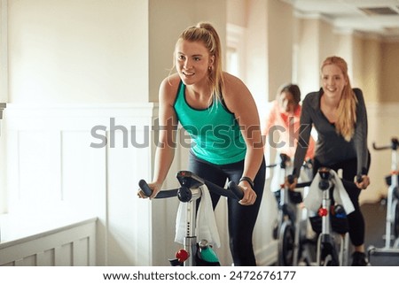 Similar – Image, Stock Photo Strong cyclist biking on road in forest