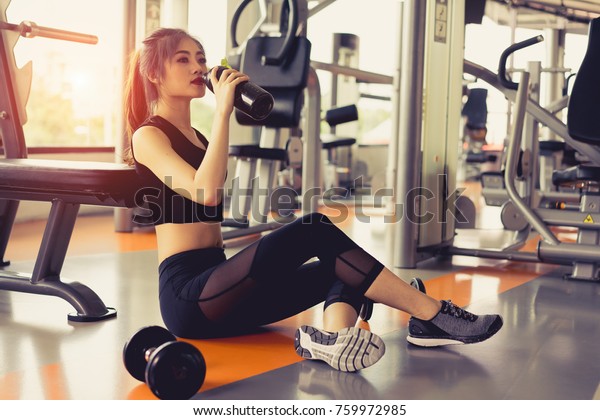 Woman Exercise Workout Gym Fitness Breaking Stock Photo