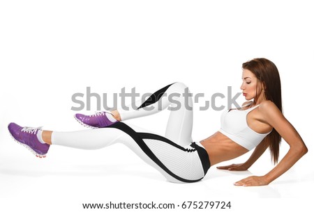 woman exercising abdominal push ups posture isolated on white