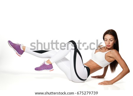 woman exercising abdominal push ups posture isolated on white