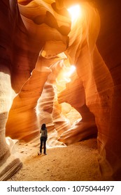 Woman Exploring Lower Antelope Canyon