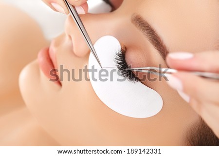 Woman Eye with Long Eyelashes. Eyelash Extension Foto stock © 