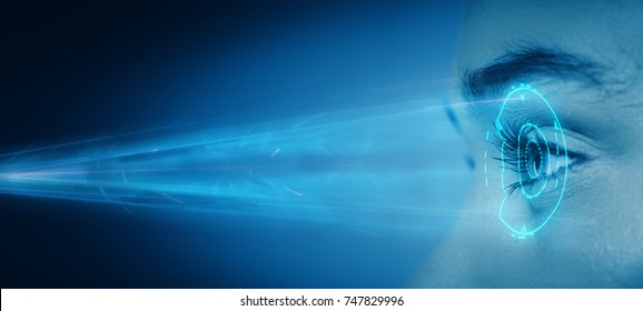 woman eye retina scan close-up