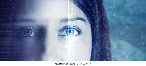 Woman Eye Technology Future Blue