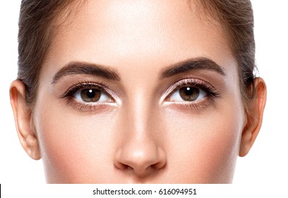 Woman Eyes. Beautiful Woman Skin Care Healthy Concept Beauty Portrait Isolated On White