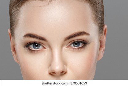 Woman eyes nose face close-up studio 