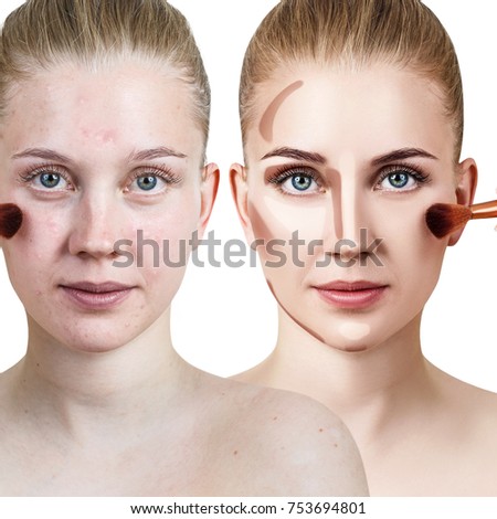 woman face before after professional makeup stock photo edit now