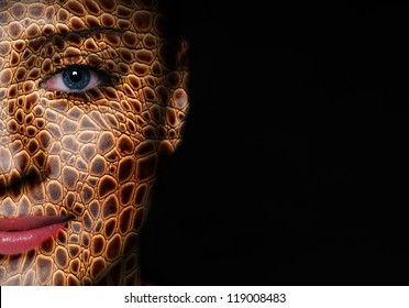 Woman Face With Lizard Skin Pattern