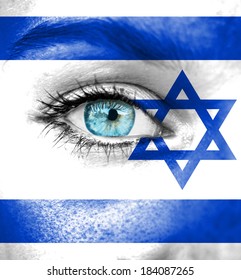 Woman Face Painted With Flag Of Israel