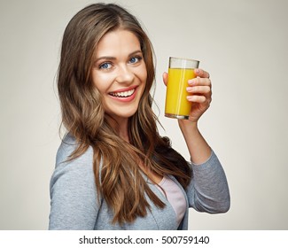 woman face portrait with orange juice glass. smiling girl with healthy teeth. - Powered by Shutterstock