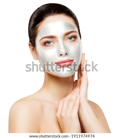 Woman Facial White Clay Mask. Facial Skin Beauty Care. Cosmetic Spa Treatment. Isolated White