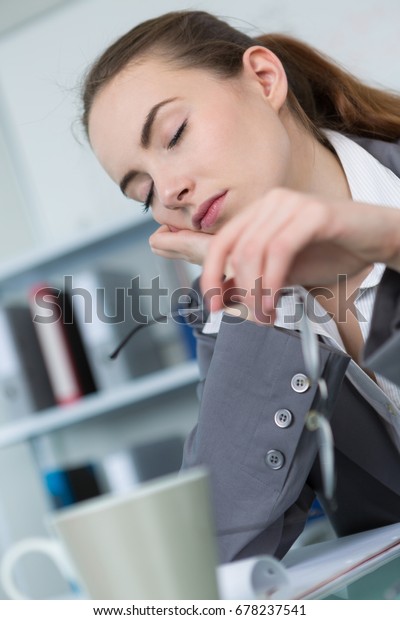 Woman Falling Asleep Her Desk Stock Photo Edit Now 678237541