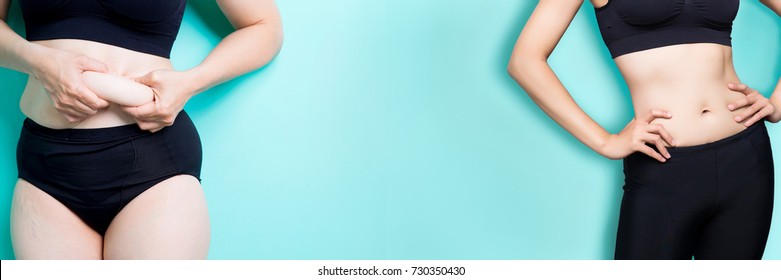 Woman With Fat And Slim Figure On The Green Background