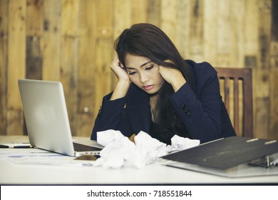 Woman Fed Up From The Work On Laptop. She Has A Problem With Her Work.