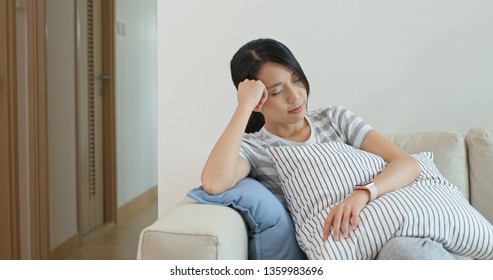 Woman Feel Tired Sleep On Sofa Stock Photo 1359983696 | Shutterstock