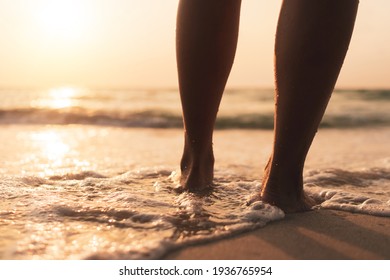 Woman feet walk slow life and relax on sand tropical beach with blue sky background. - Powered by Shutterstock