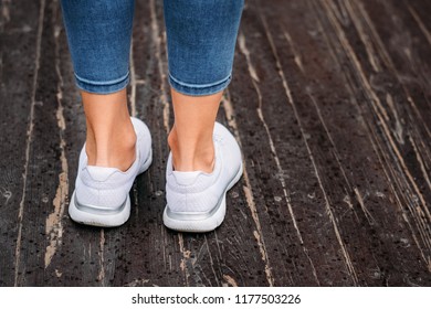 Woman Feets White Sneakers On Wooden Stock Photo 1177503226 | Shutterstock